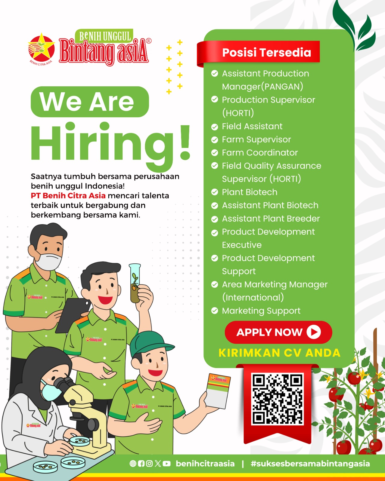 Lowongan Kerja PT Benih Citra Asia 2025 – Banyak Posisi Dibuka untuk Lulusan Pertanian - Blog Bintang asiA
