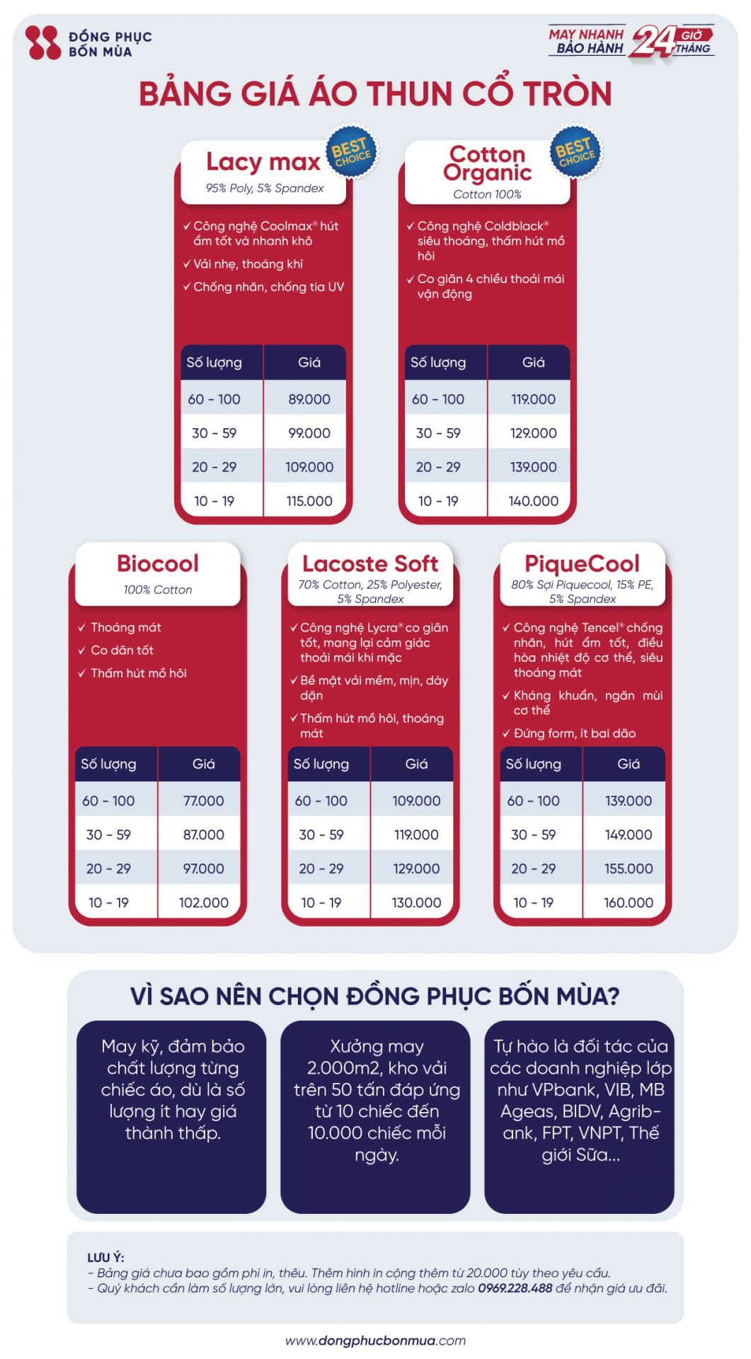 Bảng Giá May Đồng Phục Tại Đồng Phục Bốn Mùa [Cập Nhật 2025]