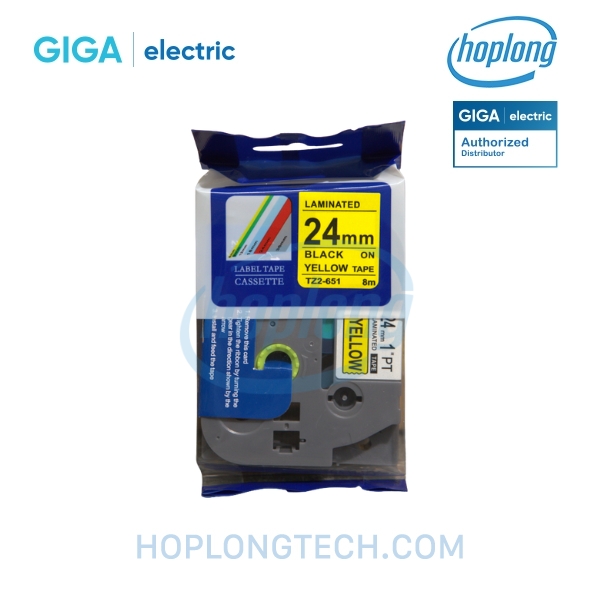 Nhãn in chữ TZ2-631 Giga Electric - 12mm - Chữ trắng nền vàng
