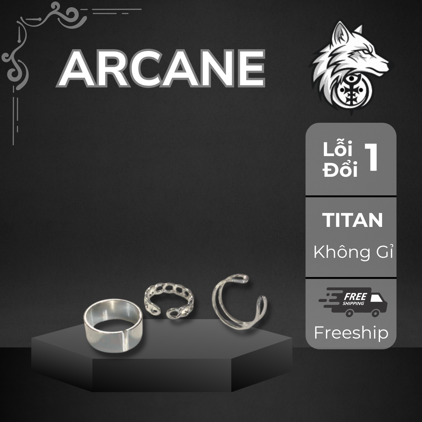 Set nhẫn titan 3Ring phong cách cá tính - ARCANE