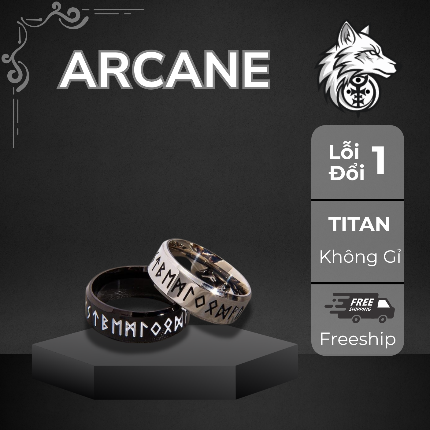 NHẪN TITAN HỌA TIẾT RUNE BẮC ÂU - ARCANE