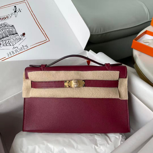 Hermès Black Mini Kelly Pochette Box Calf Leather Gold Hardware