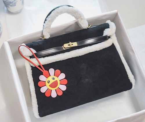[Exclusive] Hermès Kelly 35 Limited Edition Black Teddy Shearling Bag - BVPRIVE