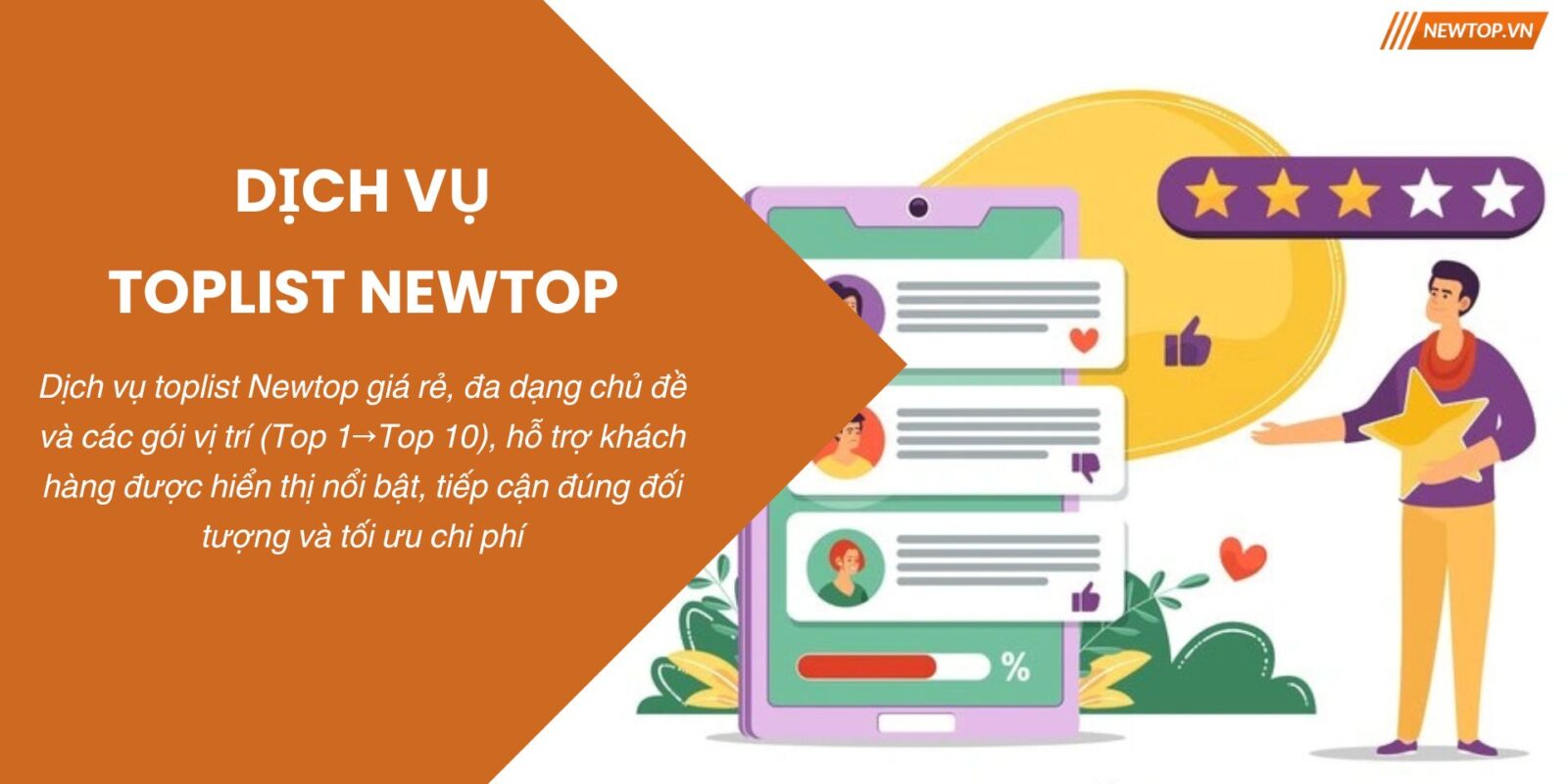 Dịch vụ toplist, booking review, PR thương hiệu - Newtop.vn