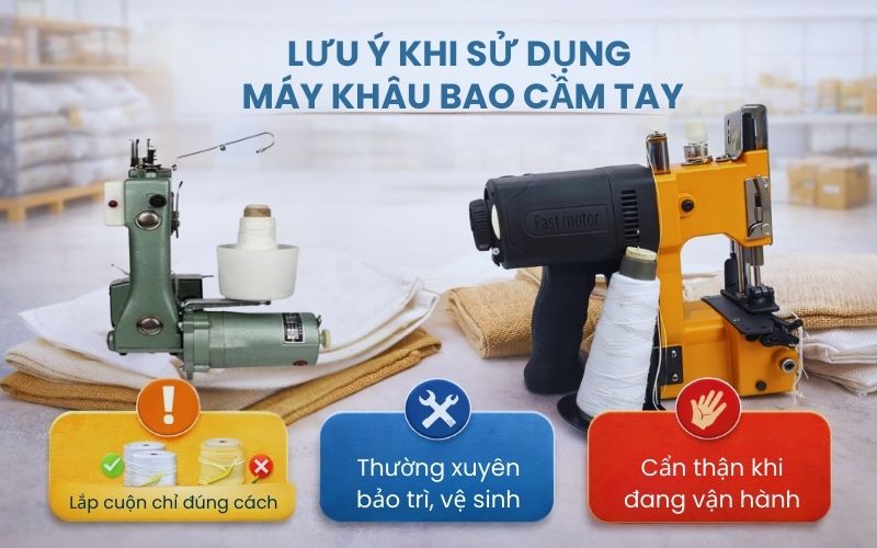 Lưu ý khi sử dụng máy khâu bao cầm tay
