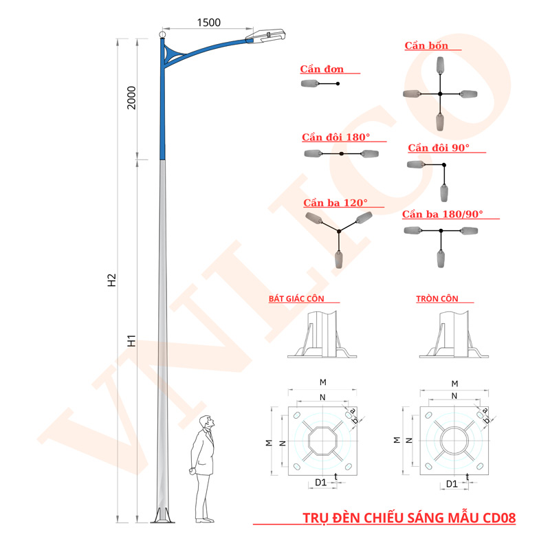 Cột Đèn Cao Áp STK 08 Chống Gỉ - Chất Lượng Cao - Giá Tốt
