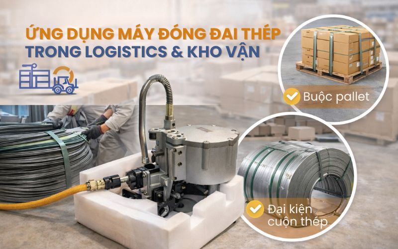 Ứng dụng máy đóng đai thép trong logistics & kho...