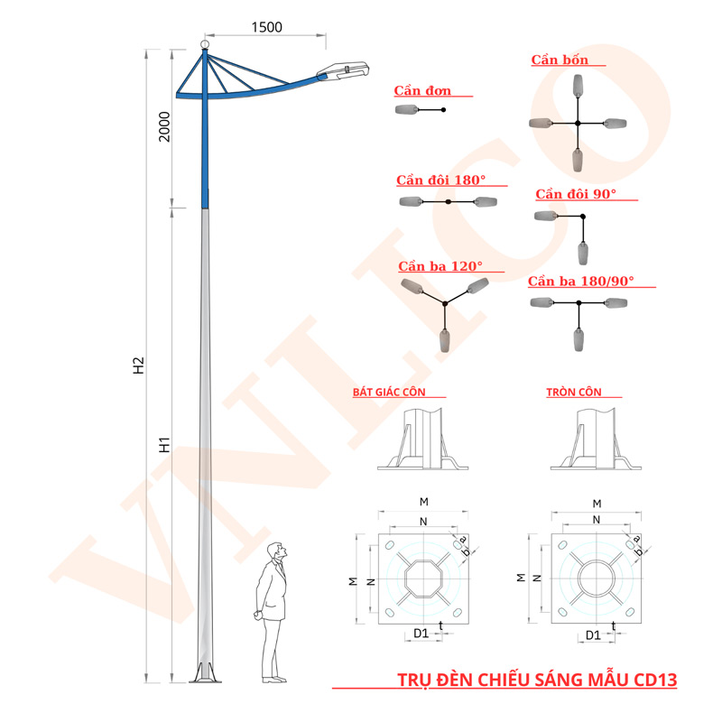 Cột Đèn Cao Áp STK 13 – Chất Lượng Cao - Giá Cả Cạnh Tranh