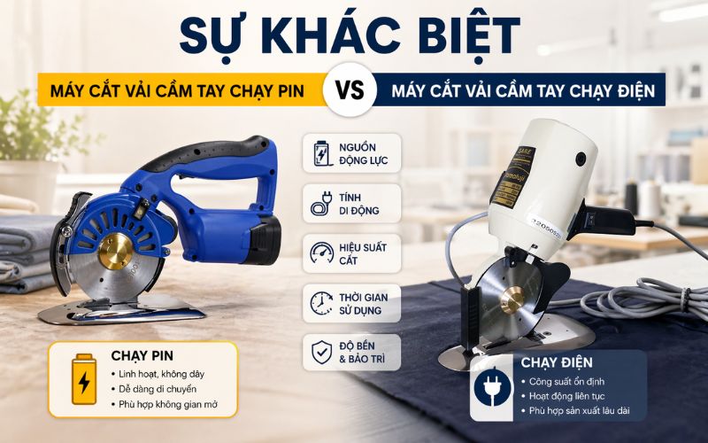 Sự khác biệt giữa máy cắt vải cầm tay chạy pin và chạy...