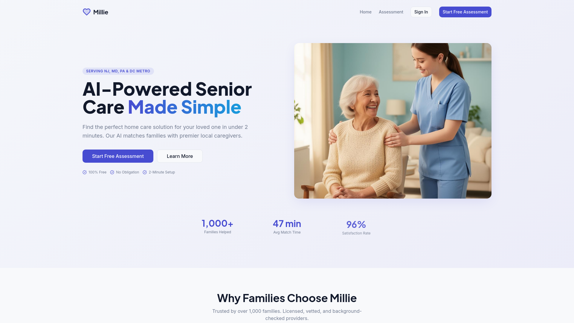 Millie — AI-Powered Senior Home Care Matching