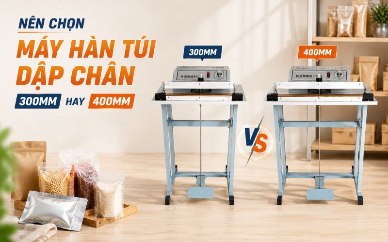 Nên chọn máy hàn túi dập chân 300mm hay 400mm